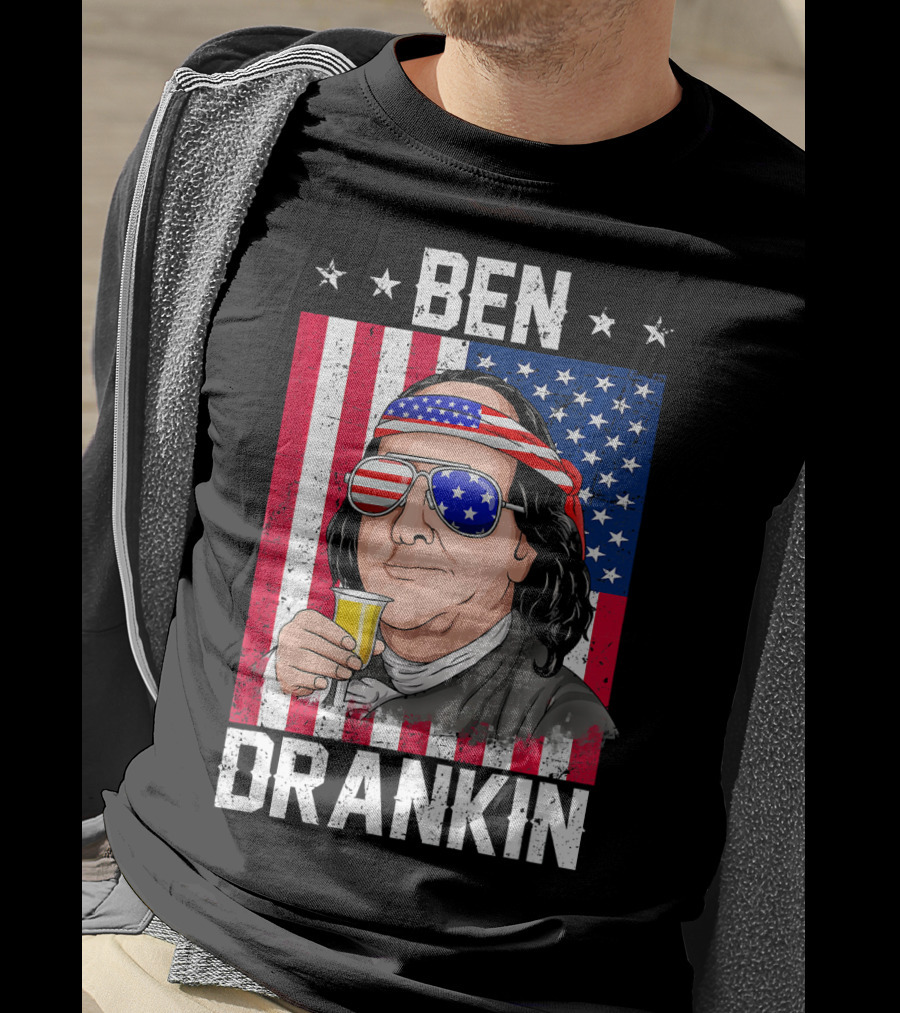 Ben Drankin American Flag Shades And Stars With Beer T-Shirt