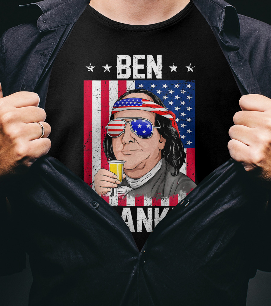 Ben Drankin American Flag Shades And Stars With Beer T-Shirt