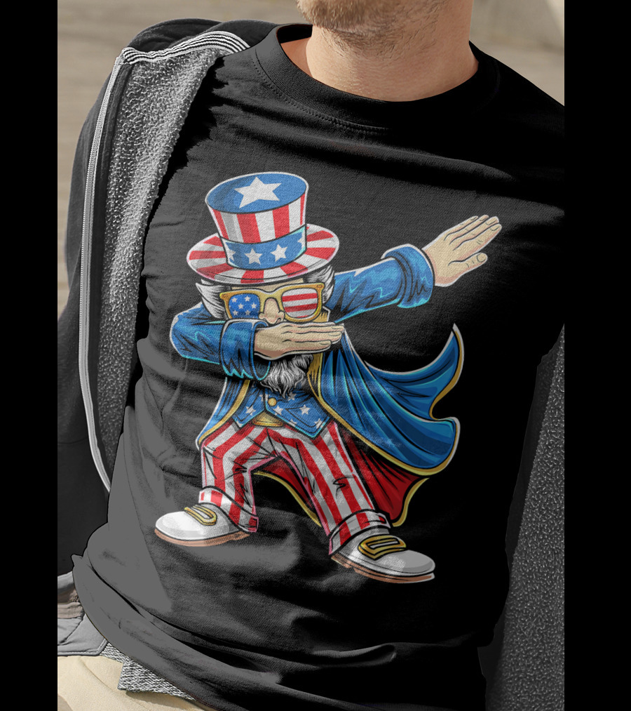 Uncle Sam Dabbing In Patriotic American Flag Suit And Hat T-Shirt
