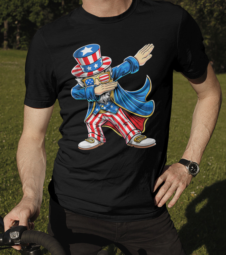 Uncle Sam Dabbing In Patriotic American Flag Suit And Hat T-Shirt