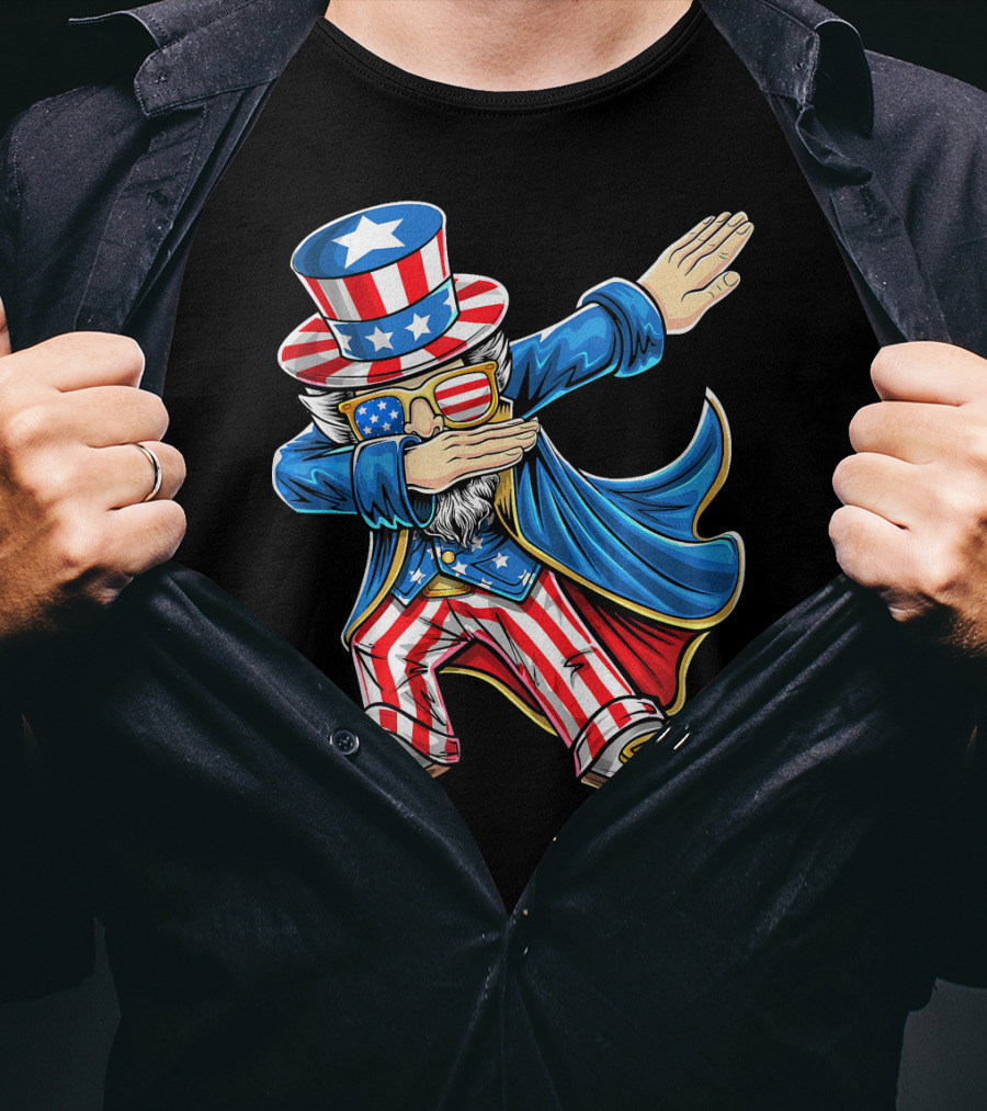 Uncle Sam Dabbing In Patriotic American Flag Suit And Hat T-Shirt