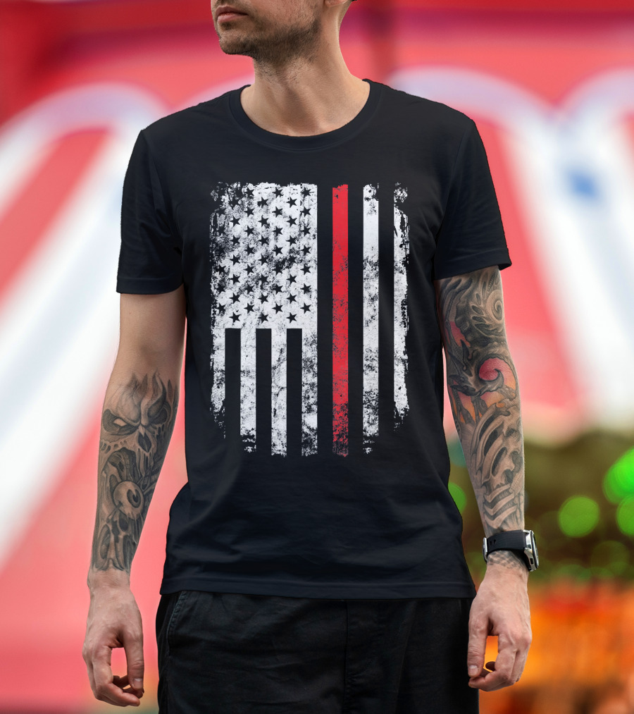 Thin Red Line American Flag Fireman Firefighter T-Shirt