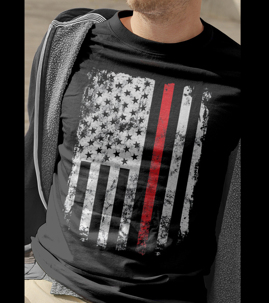Thin Red Line American Flag Fireman Firefighter T-Shirt