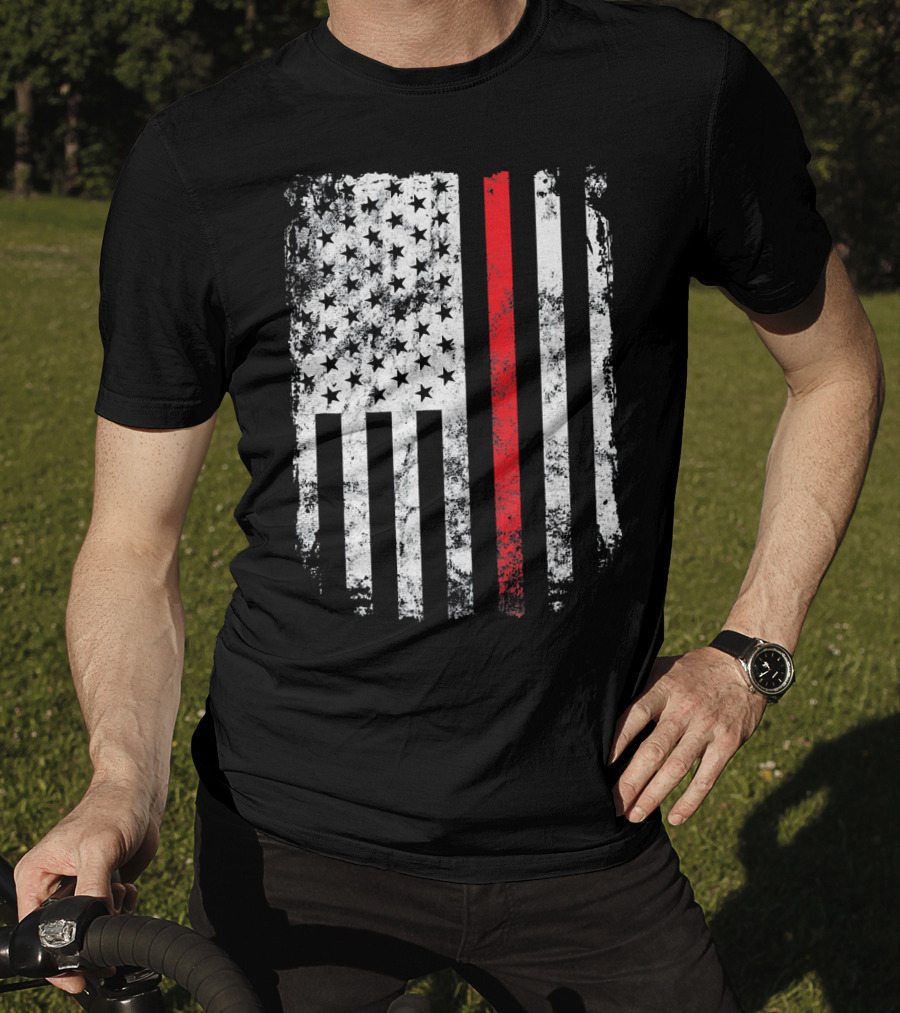 Thin Red Line American Flag Fireman Firefighter T-Shirt