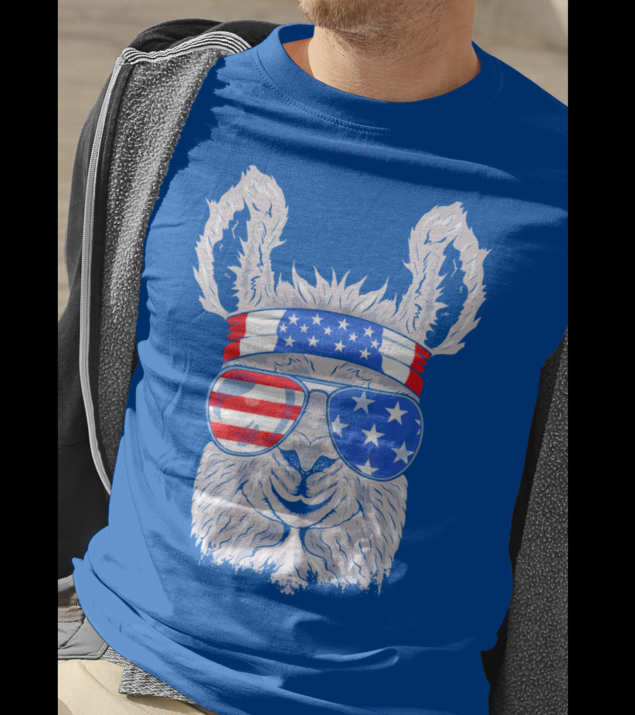 Patriotic Llama With American Flag Sunglasses And Headband For USA Independence Day T-Shirt