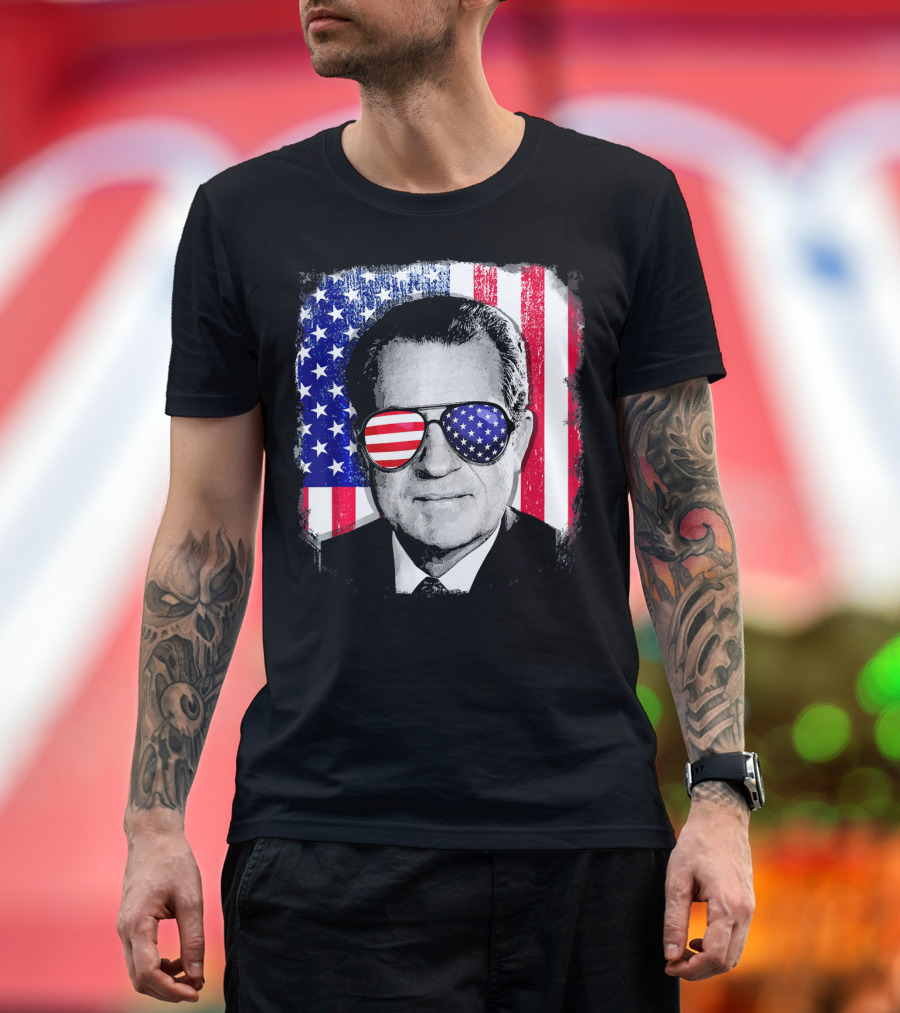 Richard Nixon American Flag Sunglasses 4th of July T-Shirt