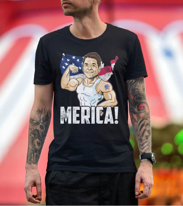 Premium T-Shirt: Ronald Reagan Merica Patriotic Muscle 4th Of July USA Map T-Shirt Ronald Reagan Merica Patriotic Muscle 4th Of July USA Map T-Shirt