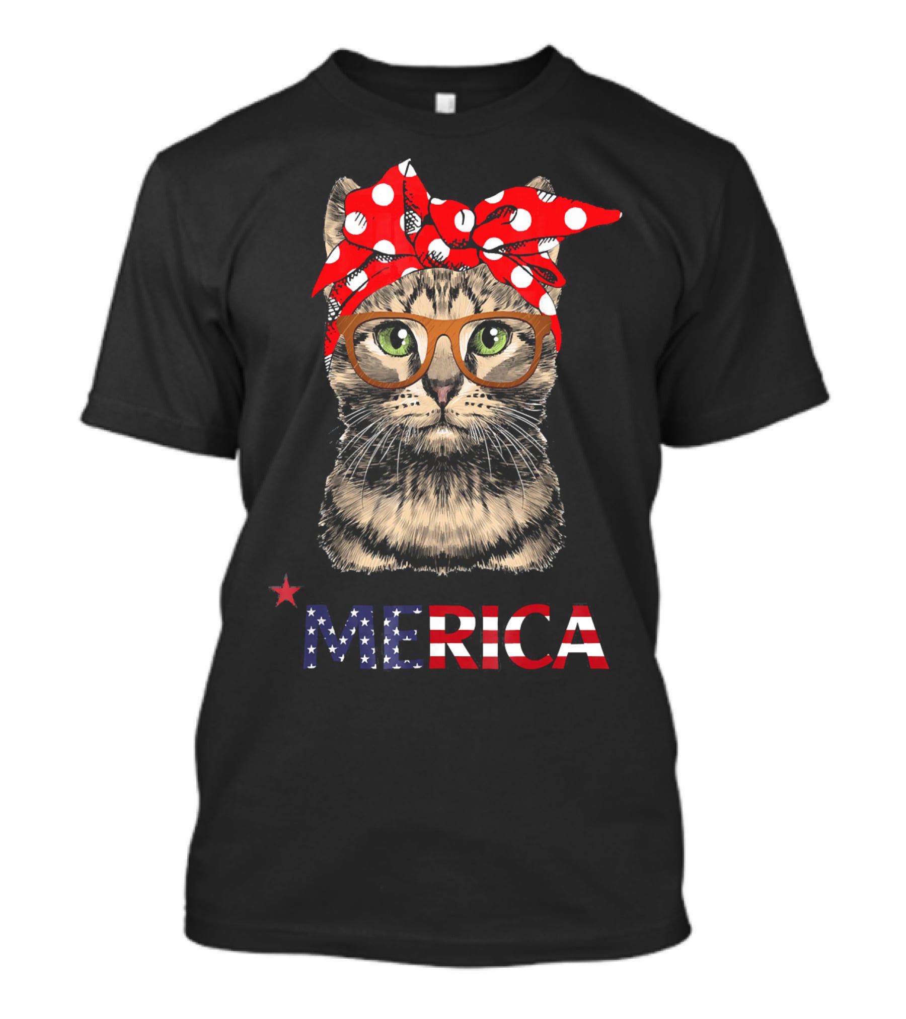 Merica Cat Red Bandana USA Flag Glasses T-Shirt