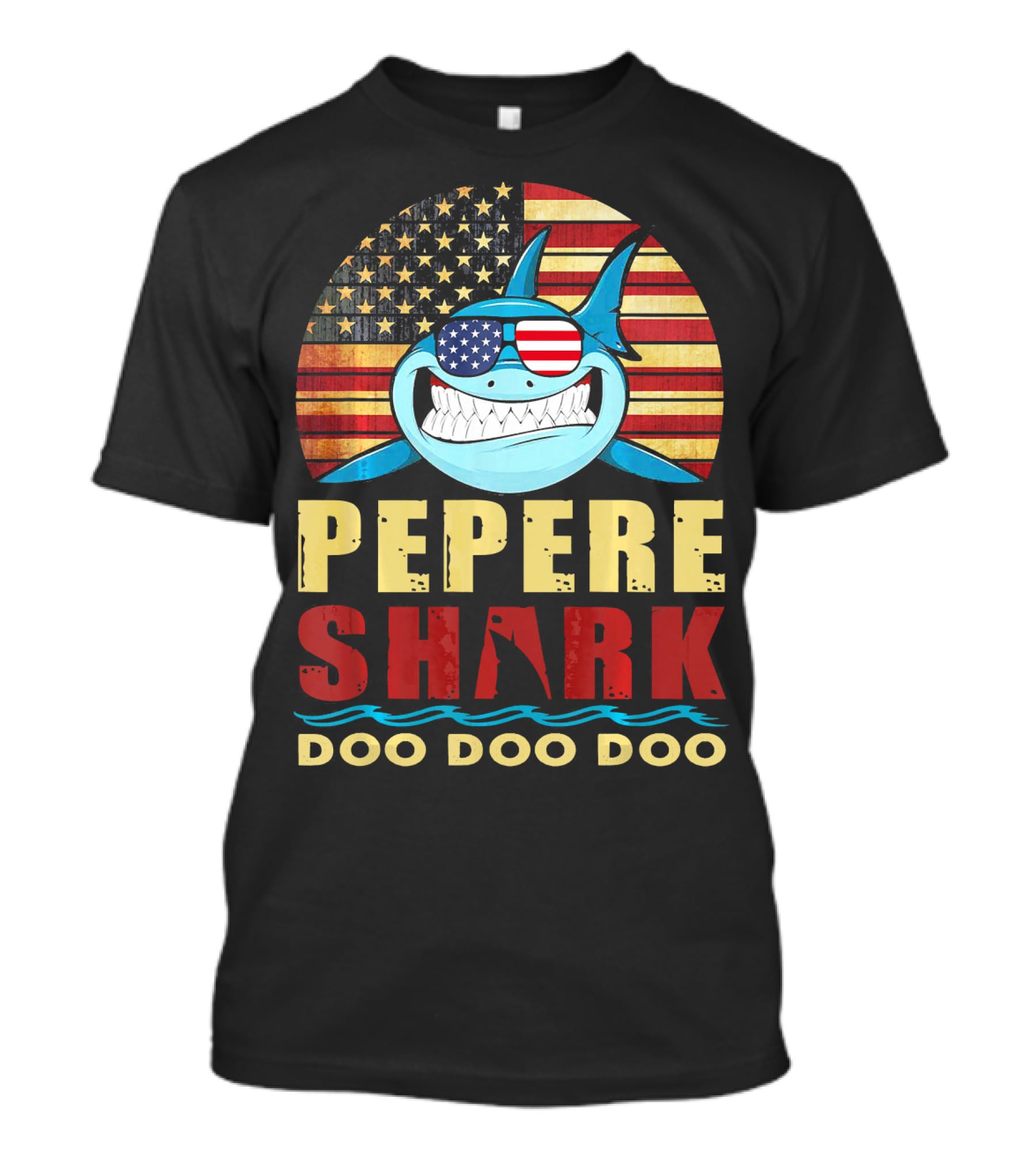 Pepere Shark American Flag Doo Doo Doo T-Shirt