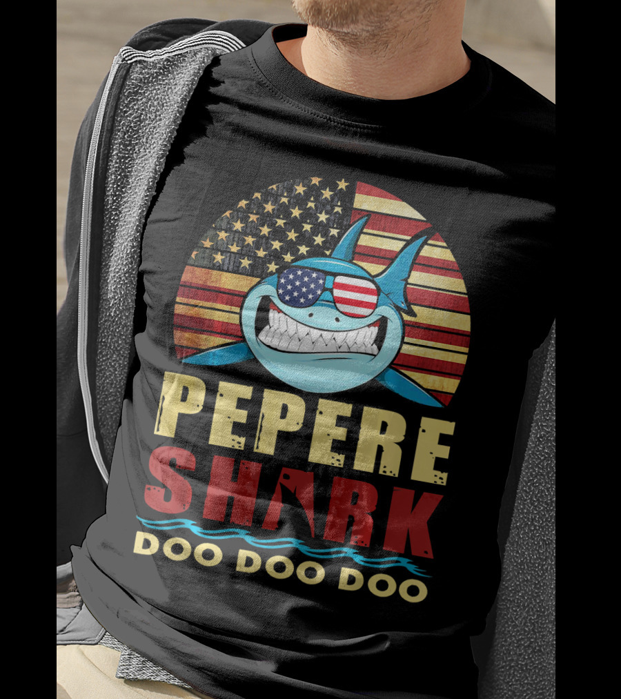 Pepere Shark American Flag Doo Doo Doo T-Shirt