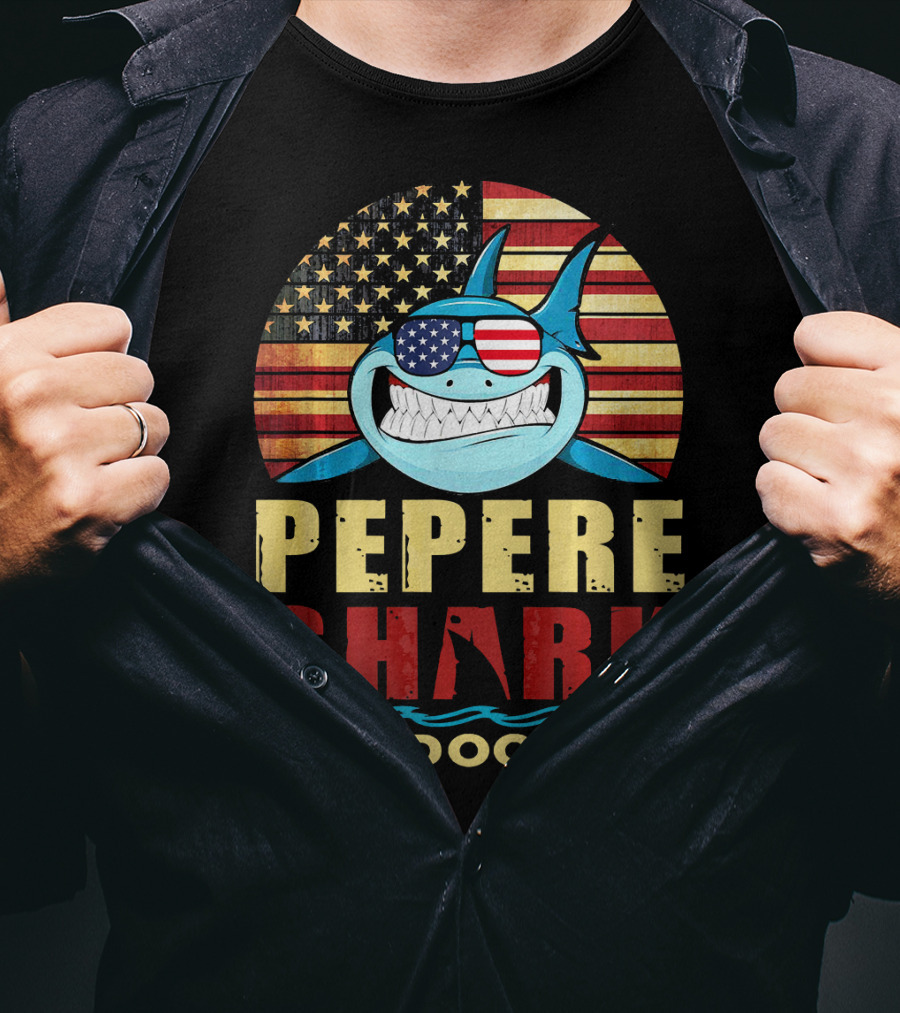 Pepere Shark American Flag Doo Doo Doo T-Shirt