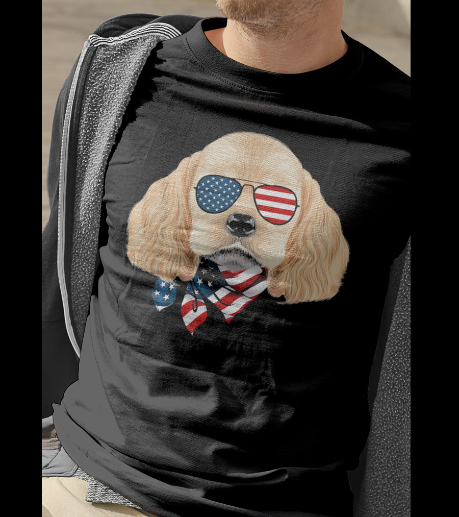 Cocker Spaniel Wearing American Flag Sunglasses And Bandana Patriotic T-Shirt