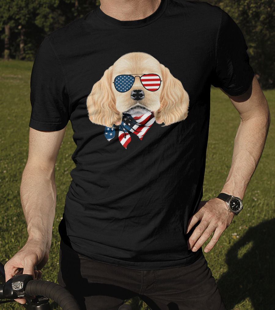 Cocker Spaniel Wearing American Flag Sunglasses And Bandana Patriotic T-Shirt