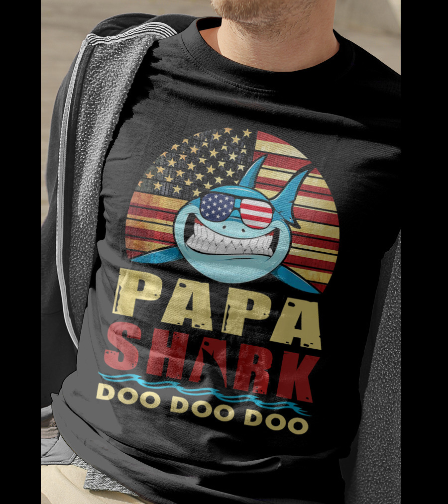 Papa Shark American Flag Doo Doo Doo T-Shirt