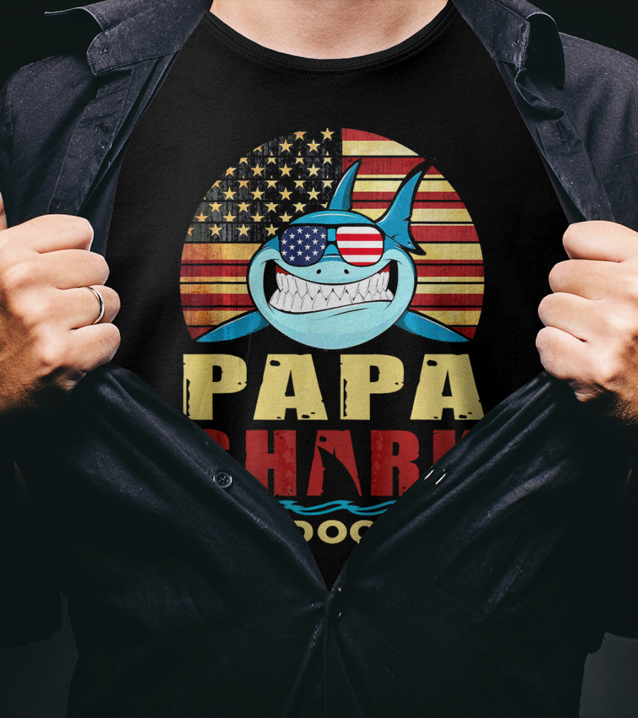 Papa Shark American Flag Doo Doo Doo T-Shirt
