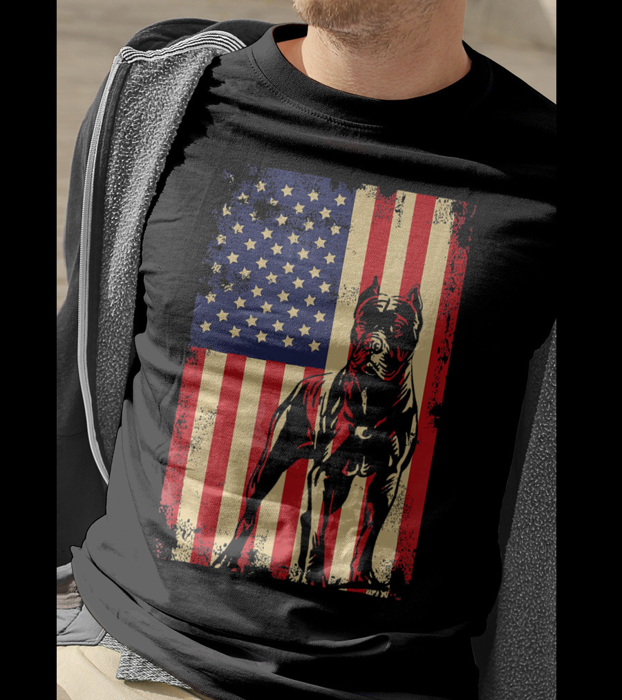 Cane Corso With American Flag Background T-Shirt