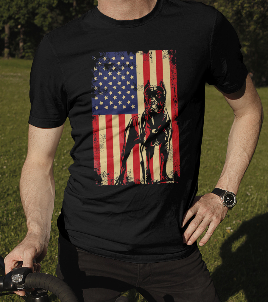 Cane Corso With American Flag Background T-Shirt