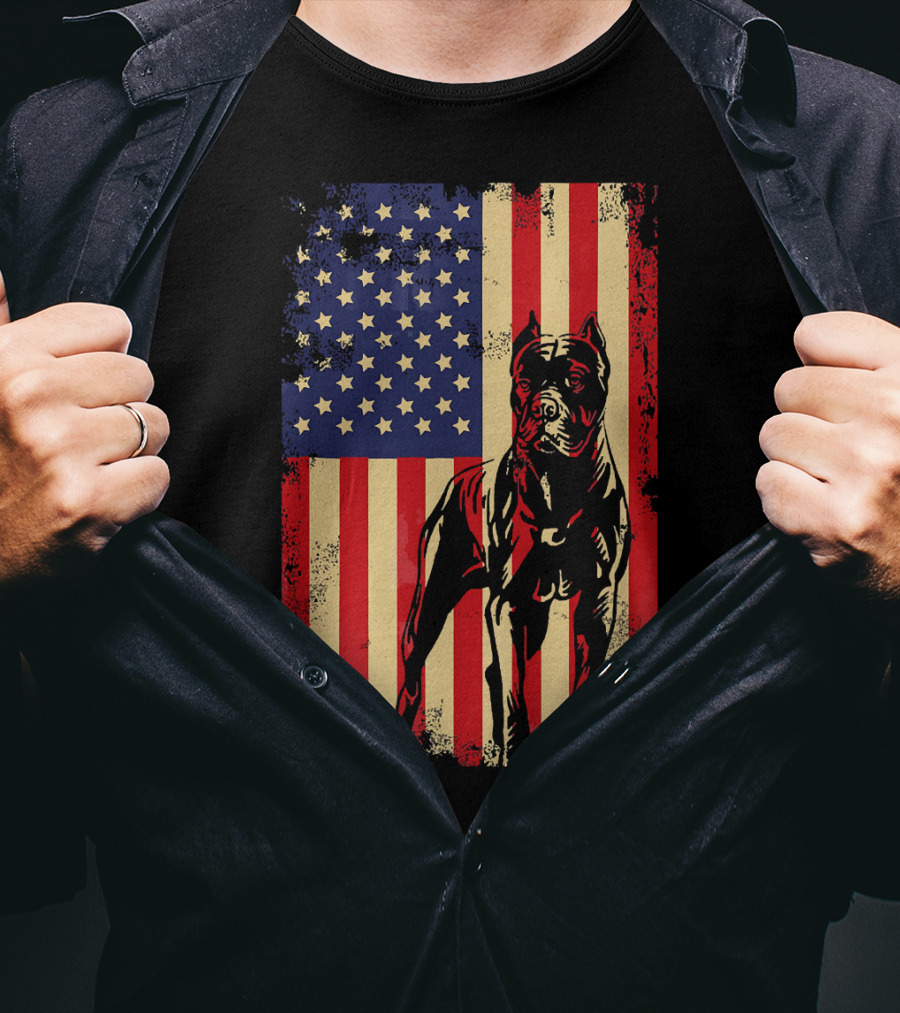 Cane Corso With American Flag Background T-Shirt