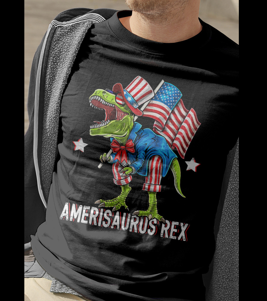 Amerisaurus Rex Dinosaur Uncle Sam Costume Fourth Of July Patriotic T-Rex T-Shirt