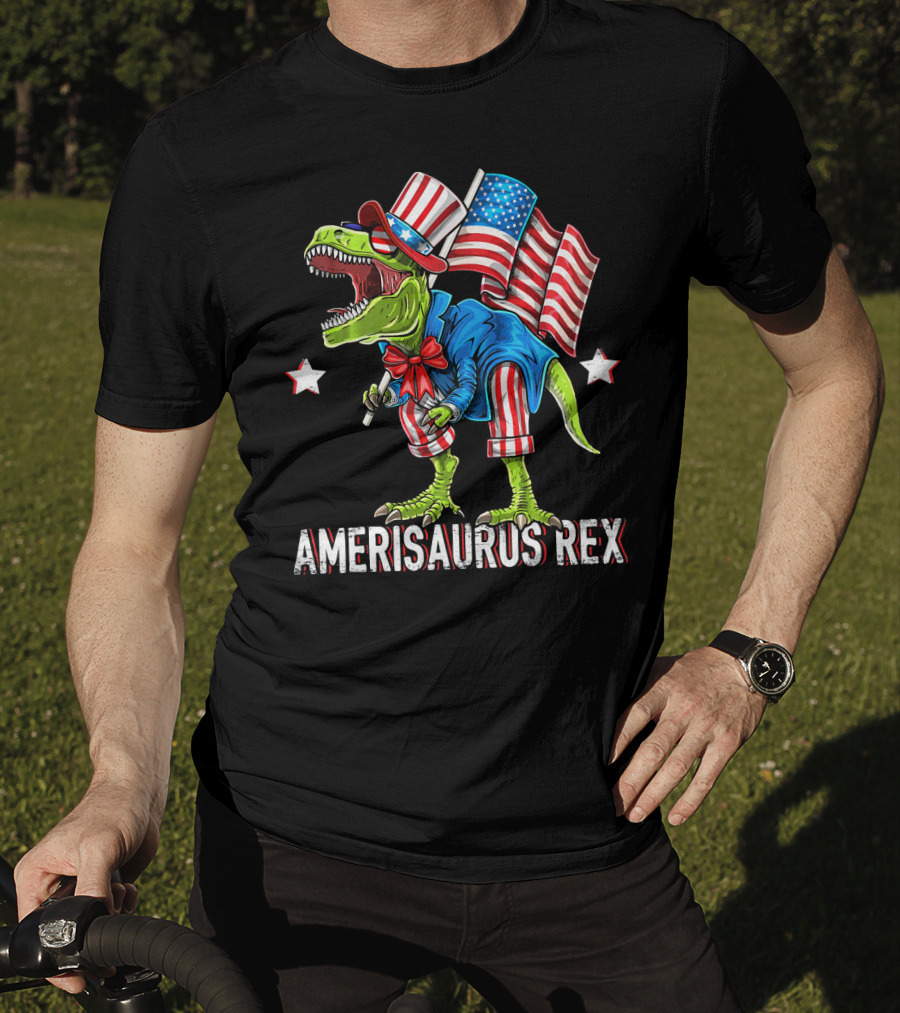 Amerisaurus Rex Dinosaur Uncle Sam Costume Fourth Of July Patriotic T-Rex T-Shirt