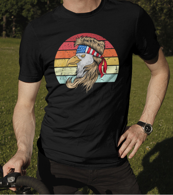 4th Of July Bald Eagle With Mullet American Flag Headband T-Shirt