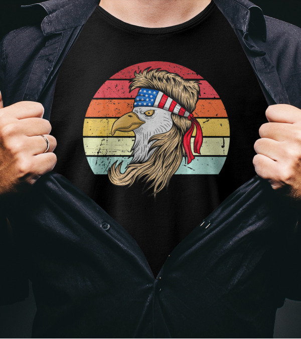 4th Of July Bald Eagle With Mullet American Flag Headband T-Shirt