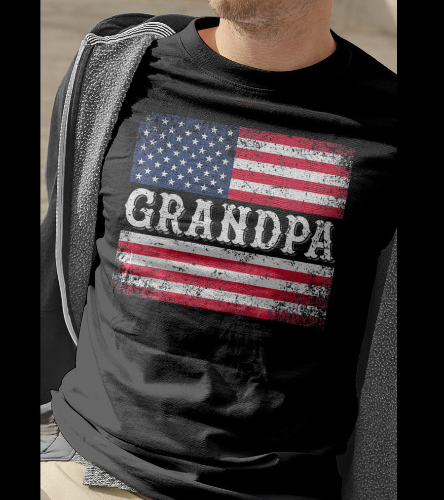 Grandpa Patriotic Vintage USA Flag T-Shirt