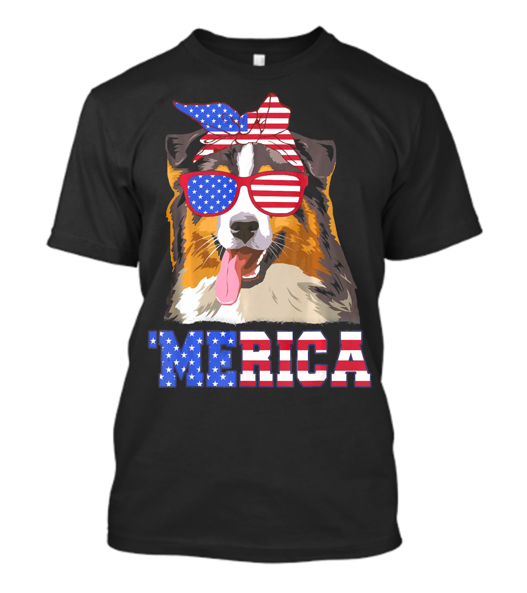 Aussie Dog Mom 'Merica American Flag Sunglasses And Bandana T-Shirt