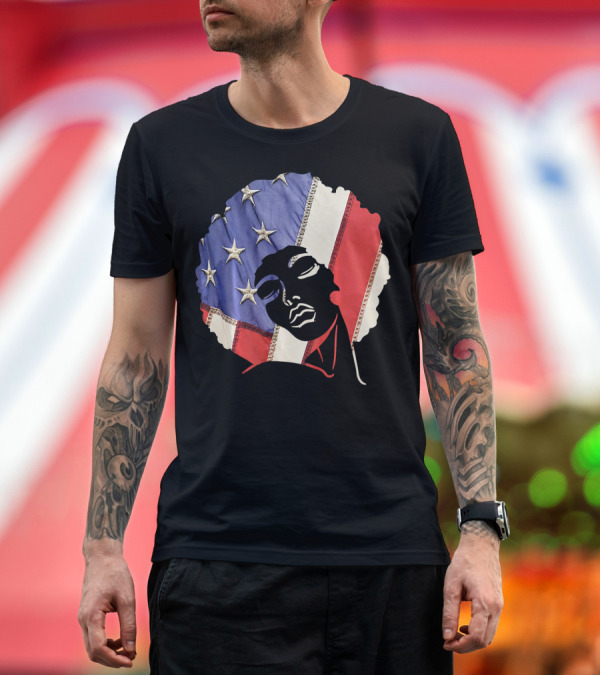 Premium T-Shirt: Black Girl Melanin Afro with US Flag T-Shirt Black Girl Melanin Afro with US Flag T-Shirt