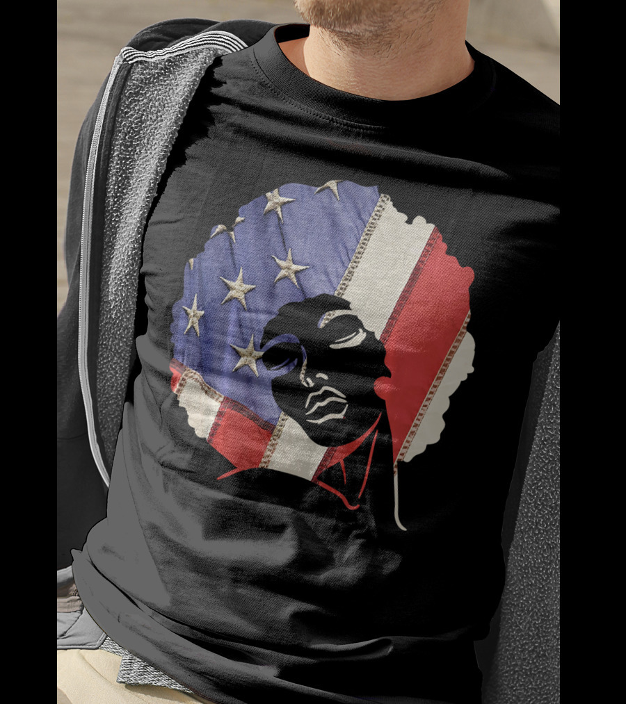 Black Girl Melanin Afro With US Flag T-Shirt