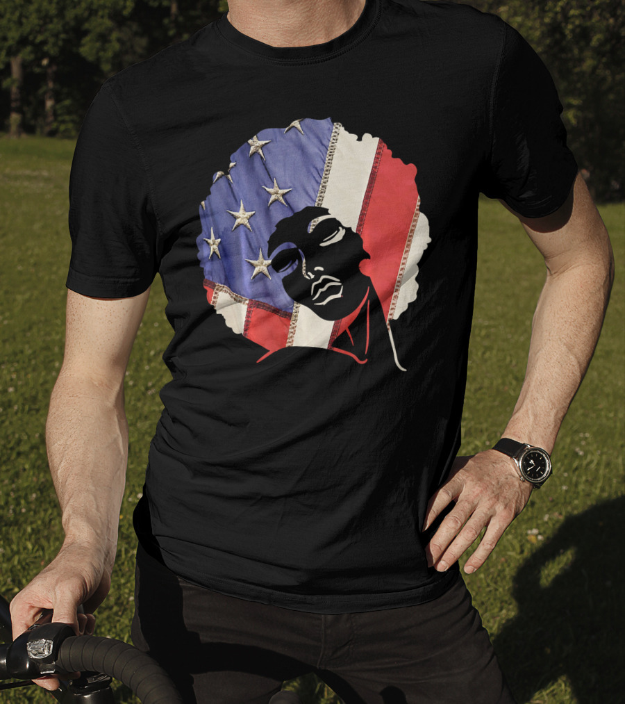 Black Girl Melanin Afro With US Flag T-Shirt