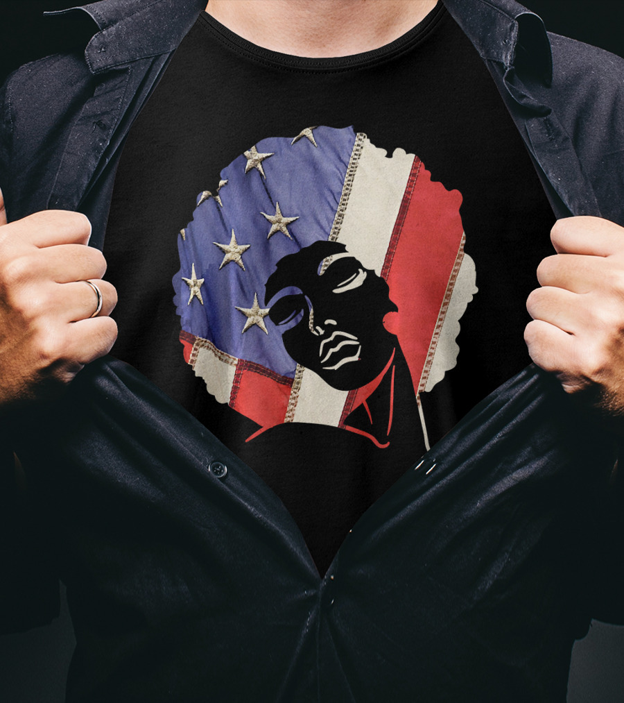 Black Girl Melanin Afro With US Flag T-Shirt