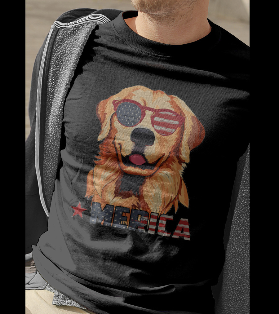 Merica Dog With USA Flag Sunglasses T-Shirt