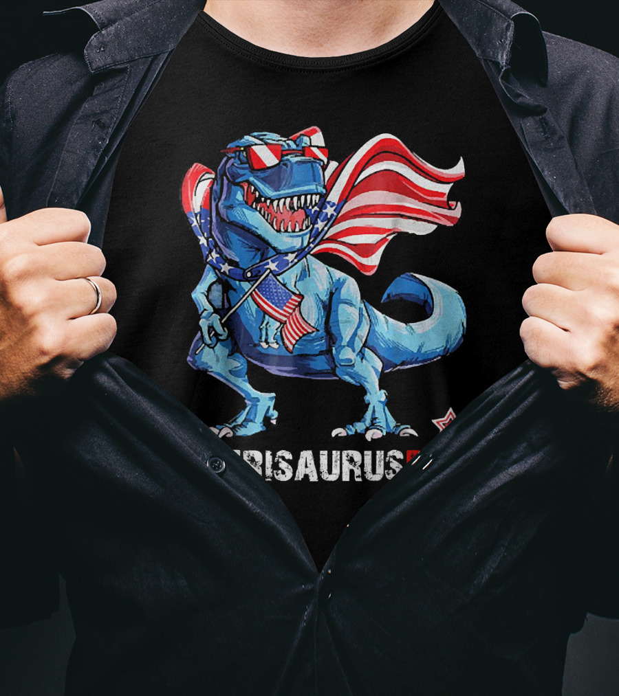 Amerisaurus Rex Patriotic Dinosaur With USA Flag And Stars T-Shirt