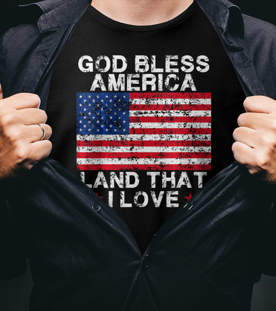 God Bless America Land That I Love Vintage Flag Stars T-Shirt