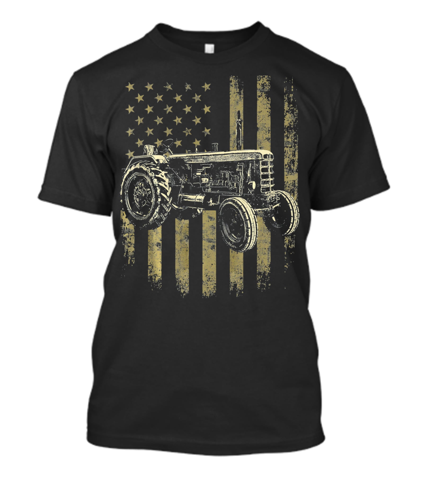 Patriotic Vintage Tractor With American Flag Background T-Shirt