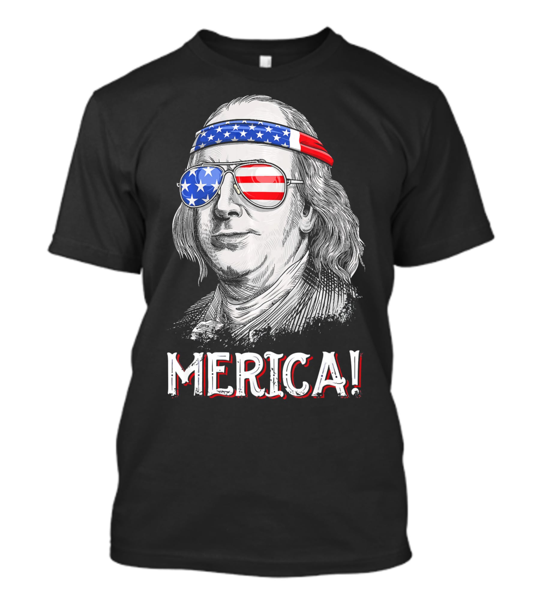 Benjamin Franklin Merica Patriotic USA Bandana Sunglasses T-Shirt
