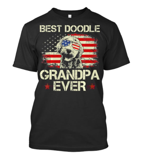 Best Doodle Grandpa Ever USA Flag Sunglasses Dog T-Shirt