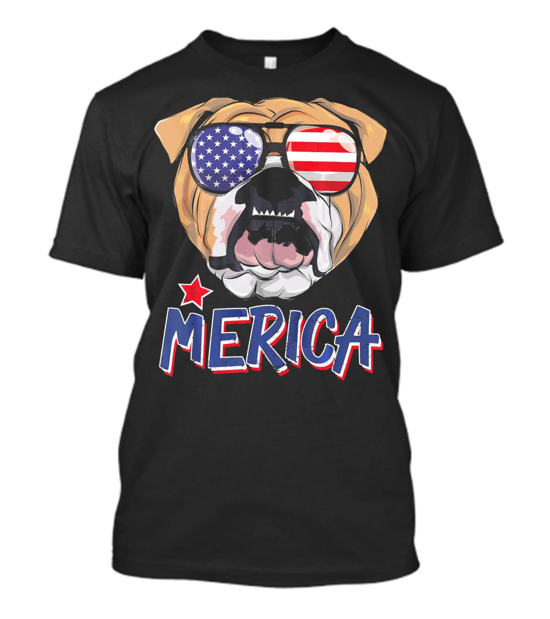 English Bulldog Sunglass Merica American Flag T-Shirt
