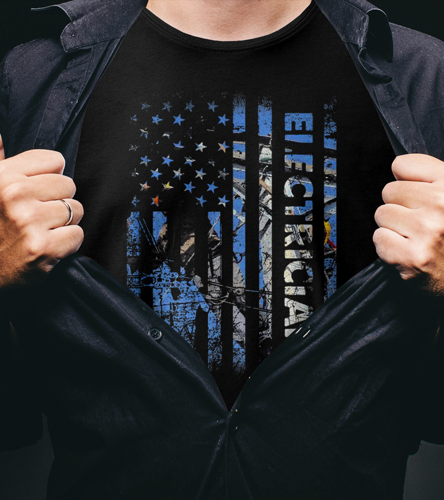 American Flag Patriotic Electrician Silhouette T-Shirt