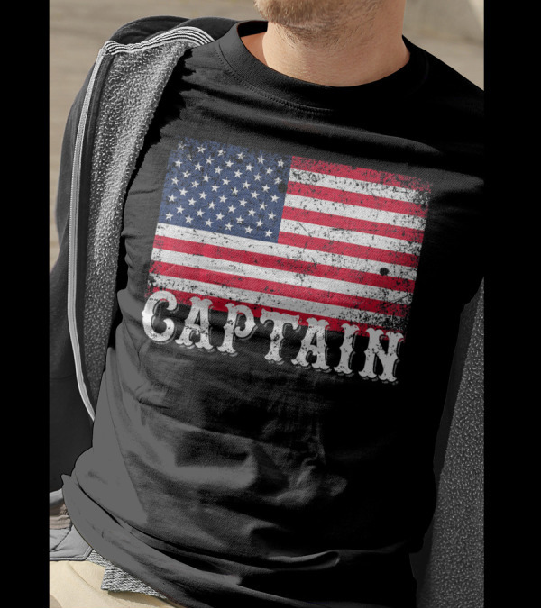 American Flag Captain 4th Of July Vintage Distressed Patriotic T-Shirt