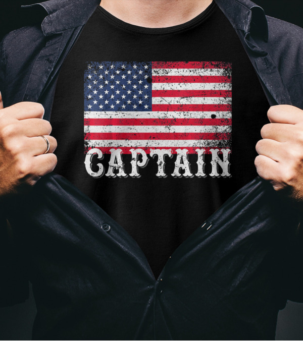 American Flag Captain 4th Of July Vintage Distressed Patriotic T-Shirt