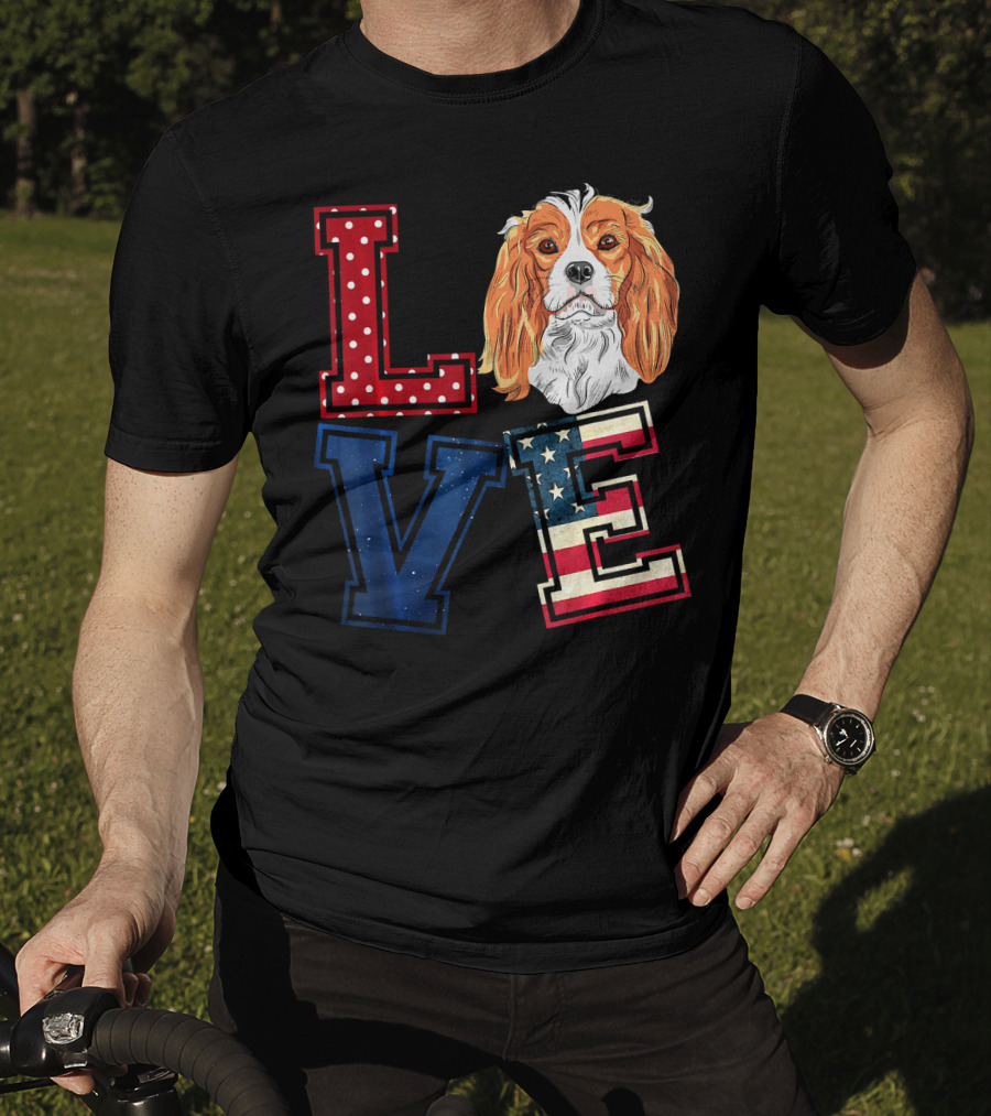 LOVE Cavalier King Charles Spaniel American Flag Face T-Shirt