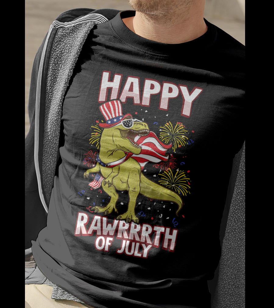 Happy Rawrrrth Of July American Flag Tyrannosaurus Rex T-Shirt