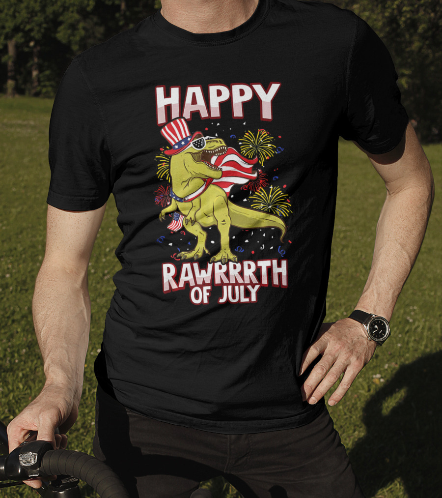 Happy Rawrrrth Of July American Flag Tyrannosaurus Rex T-Shirt