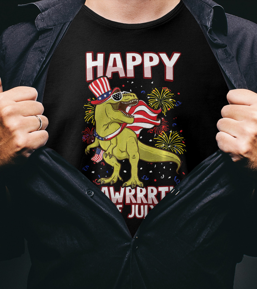 Happy Rawrrrth Of July American Flag Tyrannosaurus Rex T-Shirt