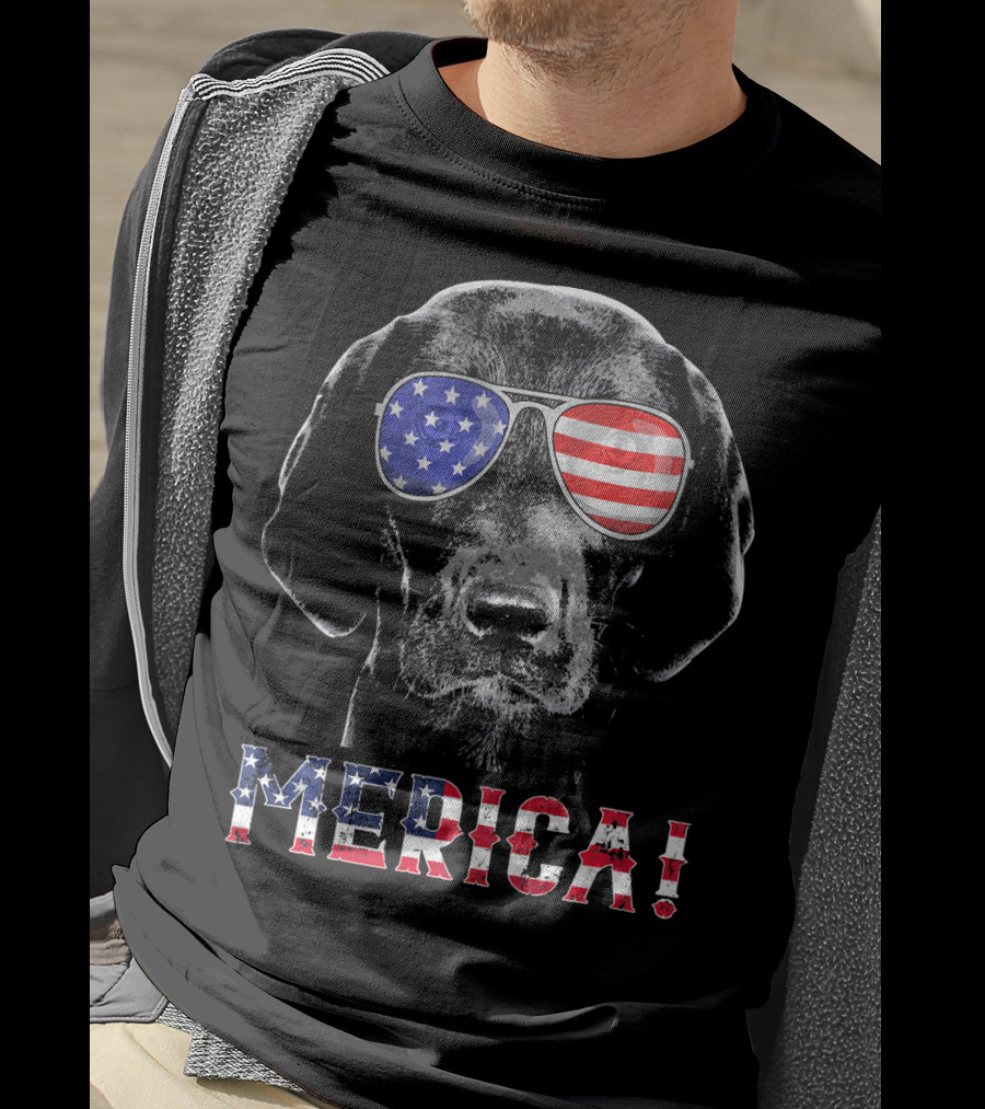'Merica Labrador Black Lab American Flag Sunglasses T-Shirt