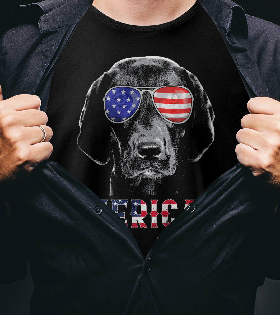 'Merica Labrador Black Lab American Flag Sunglasses T-Shirt