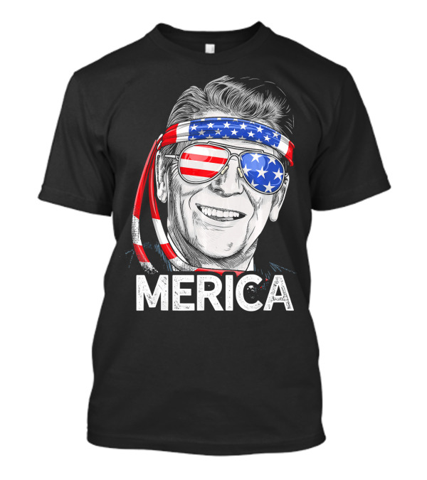 Merica 4th Of July US Patriotic Reagan Ronald American Flag Glasses Headband T-Shirt