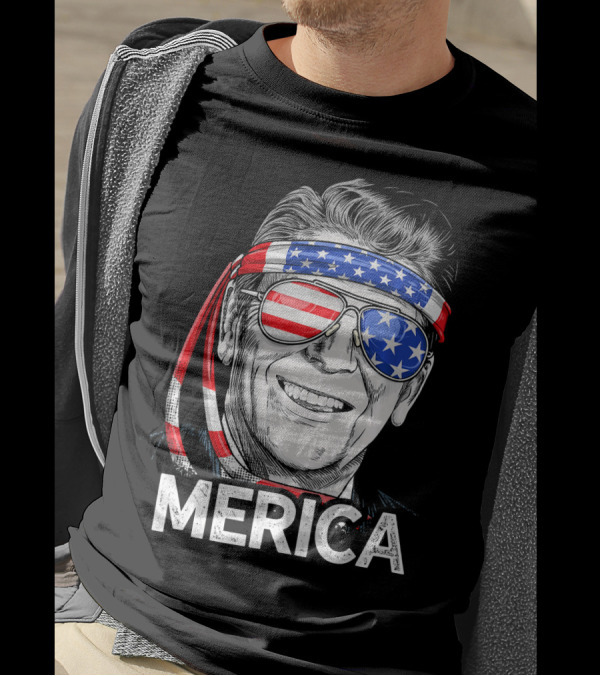 Merica 4th Of July US Patriotic Reagan Ronald American Flag Glasses Headband T-Shirt